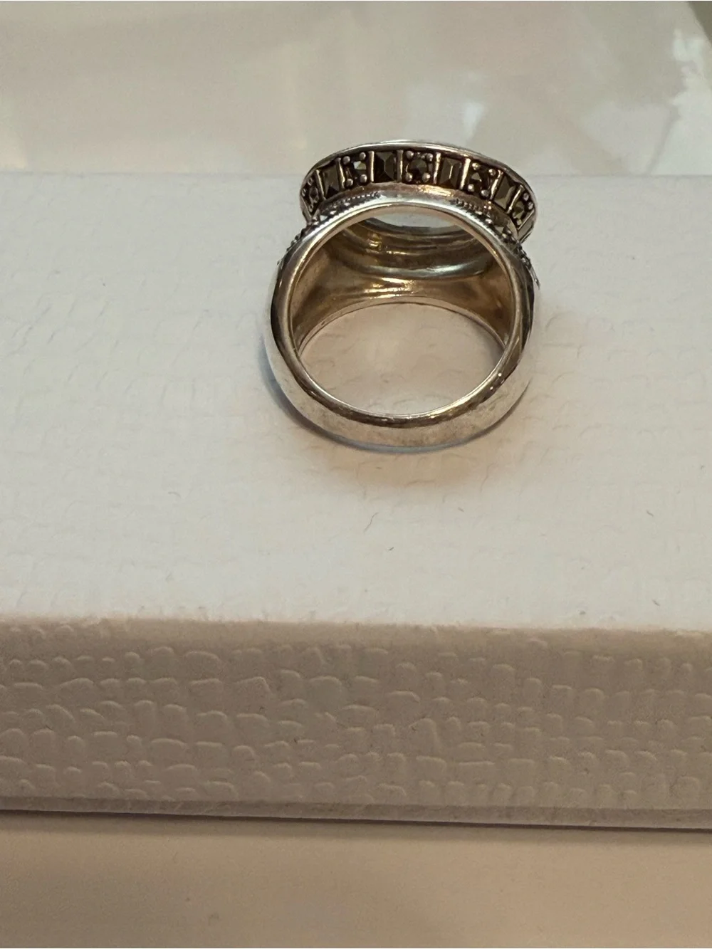 Vintage Art Deco sterling silver Prasiolite marcasite ring